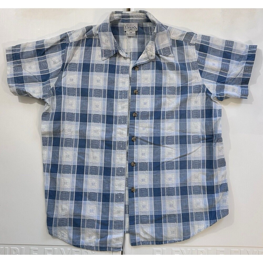 Vintage 90s Basic Editions Plaid Shirt 22W Cotton Blue Cottagecore Top